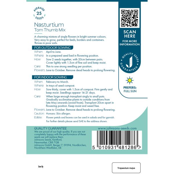 Nasturtium Tom Thumb Mixed Seeds