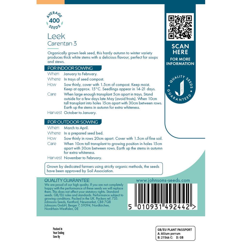 Leek Carentan 3 Organic Seeds