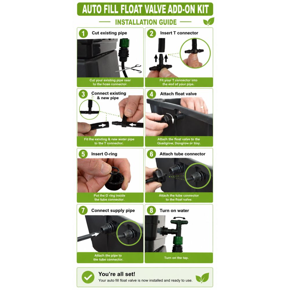 Auto Fill Float Valve Add-On Kit x 2 (Quadgrow spares)